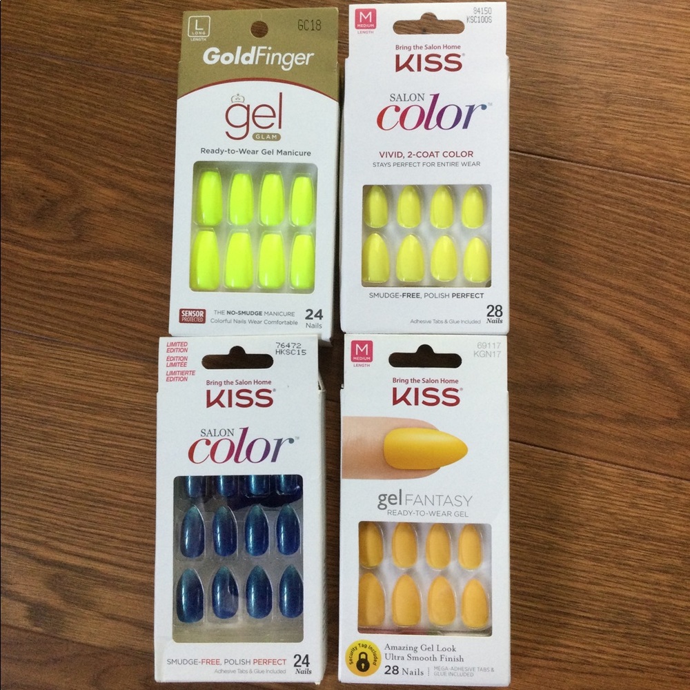 Kiss Salon Gel Color Glue Nails 4 Boxes Yellow NEW